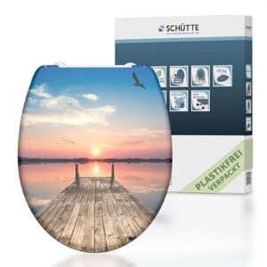 SCHÜTTE WC-Sitz SUNSET mit Absenkautomatik und Schnellverschluss aus Duroplast, Toilettendeckel mit 175kg Belastbarkeit, Toilettensitz mit Brille, Klodeckel für WC, Klobrille mit Motiv