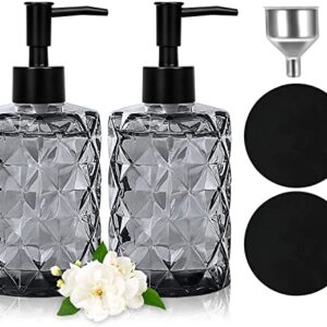 Seifenspender aus Glas, matte schwarze Pumpe für Badezimmer und Küche, nachfüllbarer Seifen-Pumpen-Spender mit Edelstahltrichter und 2 Untersetzern