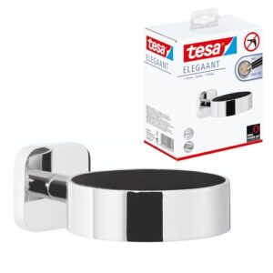 Eleganter Fönhalter aus Metall mit verchromtem Design und patentierte Klebelösung für starken Halt ohne Bohren