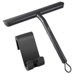 Duschabzieher, Abdruckfrei, Reinigender Duschabzieher Schwarz für Glastüren, Silikon mit Ständer-21cm