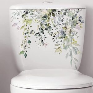 WC-Sitzdeckel-Aufkleber mit grünen Pflanzen, Blättern und Blumen. Selbstklebend für Badezimmer.