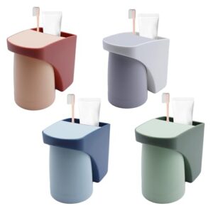 Zahnbürstenhalter ohne Bohren, 4 Stück Zahnpasta-Becher für Kinder und Familie, Wand-Magnetisch-Becher-Halter mit sauberem Design