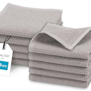 ZOLLNER 10er Set Seiftücher in 30x30 cm, grau, Baumwolle, Hotelqualität, langlebige Handtücher mit praktischem Aufhänger und zeitlosem Waffelmuster