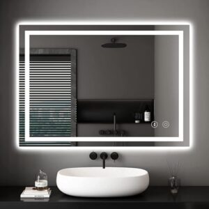 Dripex Badspiegel mit Beleuchtung, Led Spiegel mit Touch-Schalter, Dimmbar, 3 Lichtfarbe Einstellbarer Badezimmerspiegel mit Beleuchtung, Beschlagfrei 60 x 80 cm