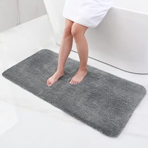 Badezimmerteppich rutschfest und waschbar, Badematte weich und flauschig, Badteppich Shaggy Hochflor Mikrofaser, Badvorleger 60 x 120 cm, Grau