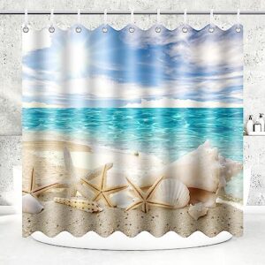 Duschvorhang aus Stoff Polyester Textil Anti-schimmel Wasserdicht Waschbar für Badezimmer Badewanne und Dusche Ocean Stil dekorieren Vorhang Duschvorhänge mit 12 Duschvorhangringen