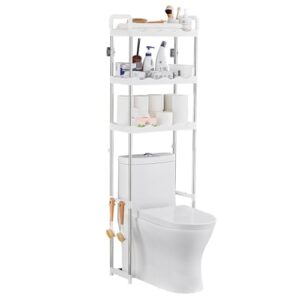 3-stufiges Toilettenregal mit modernem Design und reichweiter Aufbewahrungsmöglichkeiten über der Toilette oder an der Waschmaschine, freistehendes WC Regal aus Metall in Weiß für Bad, Toilette, Waschküche