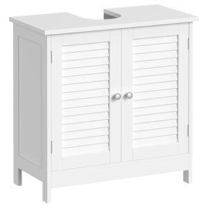 VASAGLE Waschbeckenunterschrank, Badezimmerschrank, Aufbewahrungsschrank, 30 x 60 x 60 cm, mit 2 Lamellentüren, verstellbare Regalebene, mit Griffen, wolkenweiß