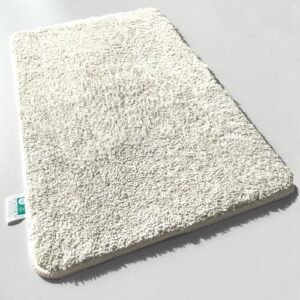 Creme weicher, flauscher Badezimmerteppich in Shaggy Optik für Badvorleger oder Duschvorleger - rutschfest und waschbar