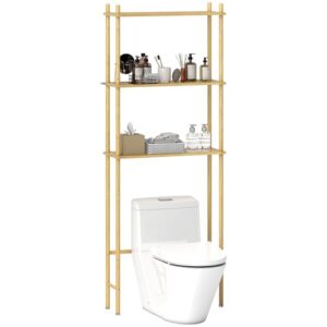HOMCOM Toilettenregal 3 Ebenen Badezimmerregal mit Umkippschutz, platzsparend Multifunktionsregal aus Bambus, für Waschküche, Land Stil, Naturholz