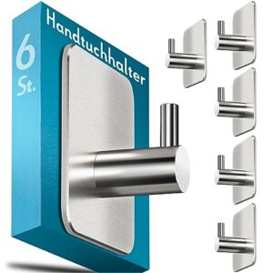 Menz Handtuchhalter ohne Bohren, 6 Stück - Edelstahl Badezimmer Handtuchhalter mit wasserfesten Klebehaken und langlebigen Haken für das Bad