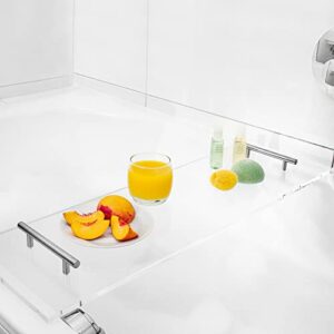 Navaris Badewannenablage aus Acryl Glas, transparenter Wannentisch mit Buch- und Weinglas-Halterung für das Badezimmer