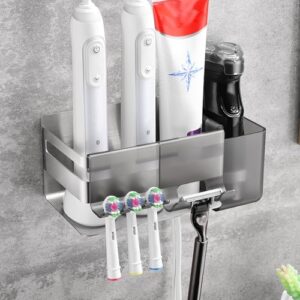 Edelstahl-Zahnbürstenhalter mit 3 Badezimmerzubehör, ideal für feuchte Badezimmer geeignet, elektrische Zahnbürsten Halterung Silber Aufsteckbürsten Halter ohne Bohren