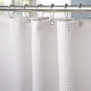 Weißer Waffel Duschvorhang mit Metallringen für die Badewanne, wasserdicht und anti-schimmel, ideal für ein sauberes Badezimmer