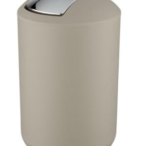 WENKO Kosmetikeimer Mod. Brasil L, 6,5 Liter Bad-Mülleimer mit Schwingdeckel aus bruchsicherem Kunststoff BPA-frei und Taupe