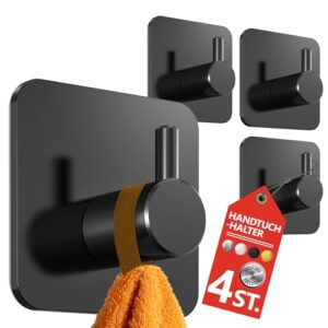 Praktischer Handtuchhalter ohne Bohren, 4er Set Edelstahl Haken mit Klebeplatten, wasserfest, ideal für Bad und Badezimmer, einfache Montage