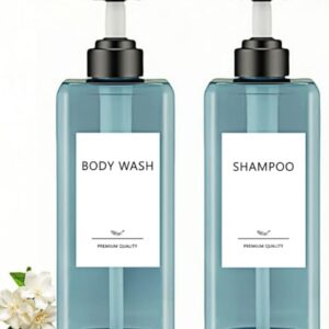 Abriclo 750ml Seifenspender Set mit zwei Shampoo-Flaschen, großem Fassungsvermögen und robusten Pumpkappen für eine einfache Bedienung.