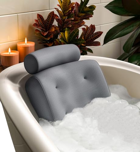 Luxuriöses Badewannenkissen für Rücken und Nacken mit Saugnäpfen, atmungsaktiver Oberfläche und schneller Trocknung - ideal für Whirlpools und Sprudelmatte in der Badewanne.