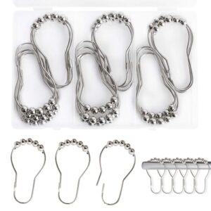 20 Stück Silberne Duschvorhangringe für Badezimmer, Wohnzimmer und Schlafzimmer