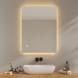 EMKE Badspiegel mit Beleuchtung 60x80cm, Badezimmerspiegel mit Beschlagfreiheit, 3 Lichtfarben dimmbar, Touch, Speicherfunktion und automatischer Abschaltung nach 3 Stunden