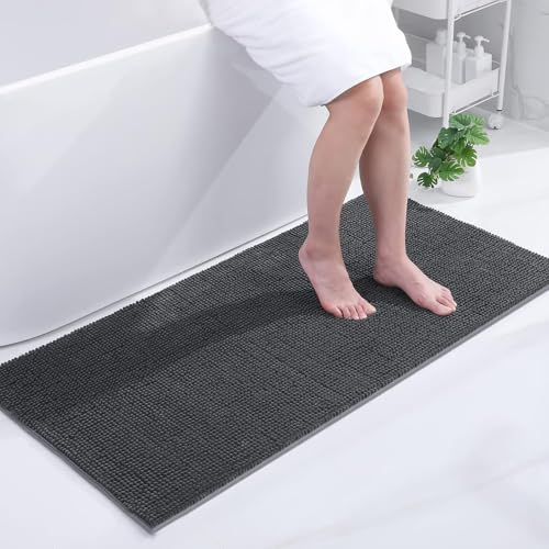 Ergonomische Chenille Badematte für Badezimmer, rutschfest und waschbar, Dunkelgrau 60x120 cm