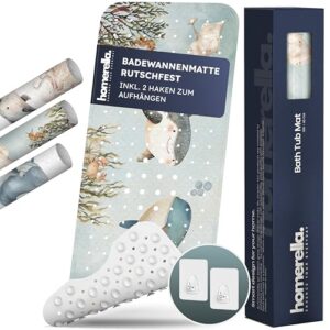 Rutschfeste Badewannenmatte aus 100% BPA-freiem Material, inkl. 2 Haken zum Aufhängen, ideal für Babys, Senioren und Haustiere.