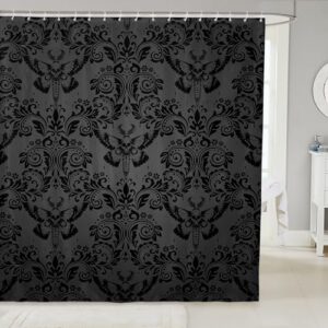 Viktorianischer Duschvorhang aus umweltfreundlichem Polyestergewebe, schwarz, gothisches Design mit floralen Mustern, perfekt für Mädchen und Erwachsene