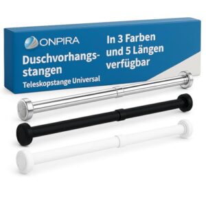 Duschvorhangstange aus Edelstahl, Teleskopstange ohne Bohren, 5 Länge wählbar, universal einsetzbar, rostfrei und stabile Klemmstange für Bad & Dusche