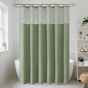 ROLIZOE Waffel-Duschvorhang für das Badezimmer mit 12 Haken aus Edelstahl und strukturiertem Gewebe. Hotelstil, wasserabweisend, maschinenwaschbar in Grün, 183 x 183 cm