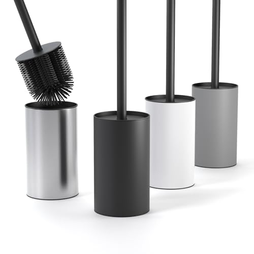 Hygienische Silikon Klobürste mit Edelstahl Bürstenhalter für eine effektive WC-Reinigung mit Spritzschutz und antibakterieller Oberfläche