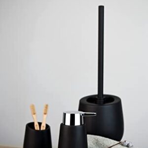 WC-Garnitur Badi Schwarz Keramik, WC-Bürstenhalter mit Silikonborsten und Randreiniger, Keramik, 13.5 x 38 x 13.5 cm, Schwarz