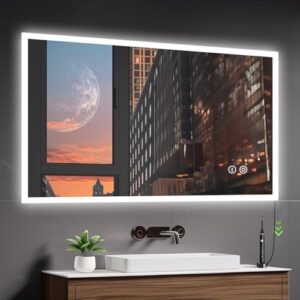 Luxus-Badezimmerspiegel mit LED-Beleuchtung, 3-einstellbare Lichtfarbe, Wandspiegel für den modernen Badezimmer, Beschlagfrei und energiesparend