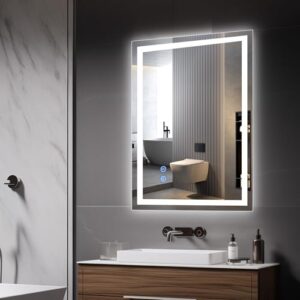 Youyijia Spiegel Mit Beleuchtung, 70x50 cm Badspiegel Mit Beleuchtung Mit Touch-Schalter Beschlagfrei, 3 Lichtfarben Dimmbar, 3500K-6500K Badezimmerspiegel