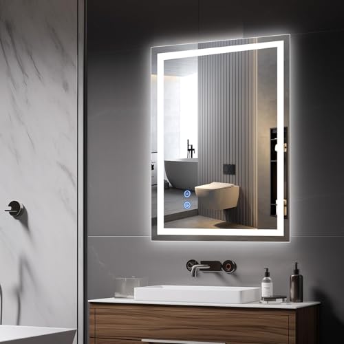 Youyijia Spiegel Mit Beleuchtung, 70x50 cm Badspiegel Mit Beleuchtung Mit Touch-Schalter Beschlagfrei, 3 Lichtfarben Dimmbar, 3500K-6500K Badezimmerspiegel