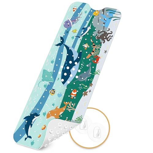Badewannenmatte rutschfest für Kinder, 100% BPA frei, Enthält 2 Haken zum Aufhängen, 100x40cm, Antirutschmatte für Badewanne, Duschmatte, schimmelresistent & maschinenwaschbar