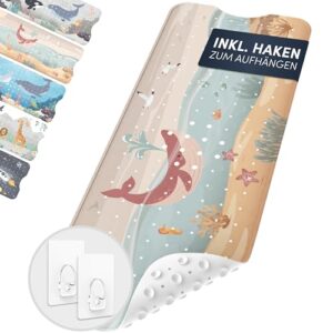 Badematte für Kinder, rutschfeste Badewanne-Einlage mit 2 Haken, BPA-frei und schimmelresistent