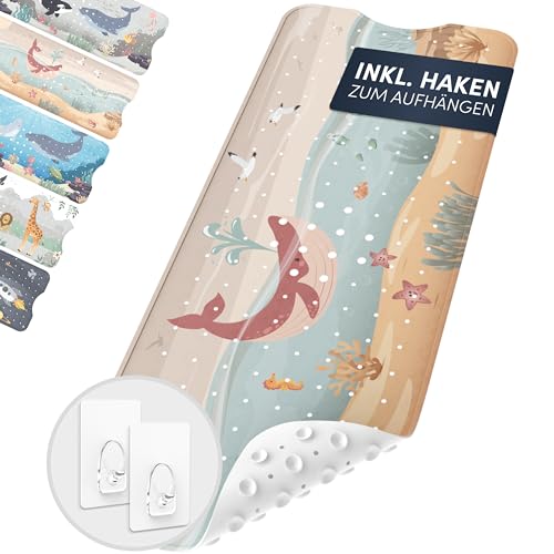 Badematte für Kinder, rutschfeste Badewanne-Einlage mit 2 Haken, BPA-frei und schimmelresistent