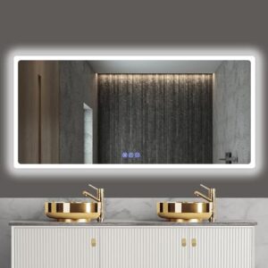 Badezimmerspiegel mit LED-Beleuchtung, 150x70cm groß, Touch-Schalter, IP65-Led-Spiegel-Bad, 3 Farbtemperaturen, Horizontal/Vertikal, HD Hartglas