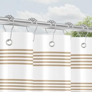 Duschvorhang mit Metall-Duschvorhangringen 180x180 cm, Beige Streifen-Design, Beschwerter Saum Antischimmel Textil, Wasserabweisend, Waschbar Polyester Badevorhänge Set für Badezimmer