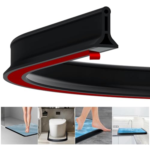 Fentar 2M Schwallschutzleiste Dusche, flexible und wasserabweisende Leiste zum Schutz der Duschschwelle, Selbstklebe-Gummidusche-Wasserstopper mit hoher Wasserbarriere