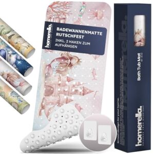 Homerella Badewannenmatte, rutschfeste Oberfläche, 100% BPA frei, inkl. 2 Haken zum Aufhängen, ideal für Kinder, Senioren, Schwangere oder Hunde.
