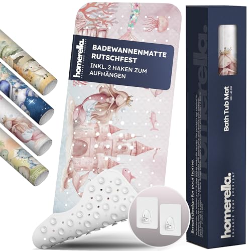 Homerella Badewannenmatte, rutschfeste Oberfläche, 100% BPA frei, inkl. 2 Haken zum Aufhängen, ideal für Kinder, Senioren, Schwangere oder Hunde.