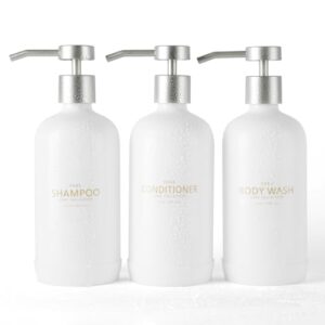Shampoo und Spülungsspender mit 3 nachfüllbaren 600 ml Flaschen, modernes Design für Badezimmer (weiß)