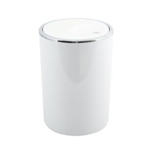 Weißer Abfalleimer mit Schwingdeckel aus Plastik für das Bad, 6 Liter Fassungsvermögen