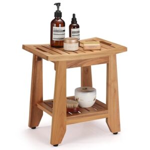 Teak-Duschhocker mit Ablage und Griff für Dusche, Badezimmer und Außenbereich