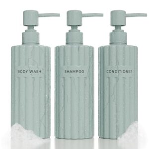 Stylischer Shampoo- und Spülungsspender-Set mit 3 Stück - moderne Duschseifenflaschen mit Pumpe und Etiketten für ein sofortiges Badezimmer-Dekor-Upgrade