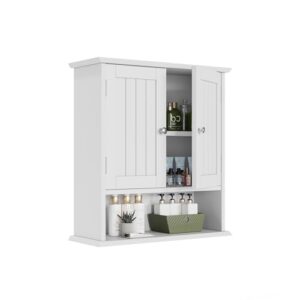 Weißer Badezimmerkabinett mit 2 Türen und 5 verstellbaren Regalen für engen Raum, ideal für das Badezimmer oder die Küche