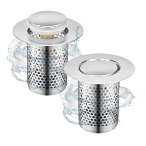 Abflusssieb aus Edelstahl mit Push-Typ-Rückprallkern, um Fett und Gerüche zu filtern. 2 Stück, Ø 33 x 50 mm. Ideal für die Reinigung von Küchen, Bädern und Balkonen.