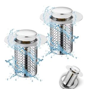 Zwei Edelstahl Pop Up Abflusssiebe, das perfekte Abflussstopfen-System für Ihr Waschbecken, einfach zu installieren und zu verwenden, universale Größe, Anti-Clogging-Sieb, hochwertige Materialien.