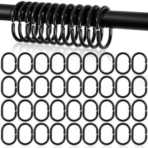 36 Duschvorhangringe in Schwarz aus Kunststoff, perfekt fuer das moderne Badezimmer, einfache Installation und reibungslose Bewegung des Duschvorhangs.